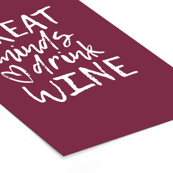 Poster in lijst - Fotolijst 40x60 cm - Posters - Wijn quote "Great minds drink wine" met paarse achtergrond - Posterlijst zwart - Decoratie - Wanddecoratie woonkamer - Muurdecoratie slaapkamer