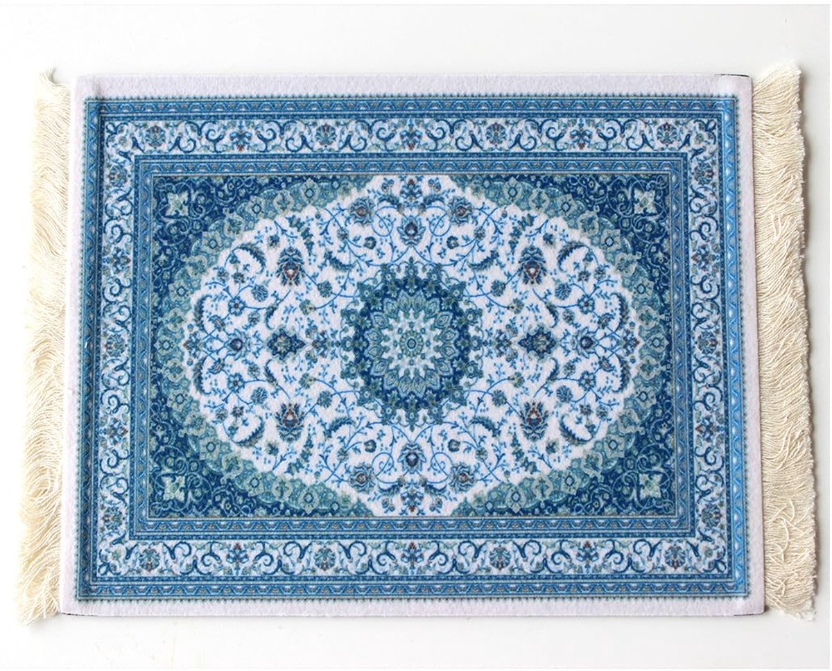 Tapijt muismat creatief mini Oosterse tapijt patroon textielweefsel muismat katoenen kwasten onderzetter 28 x 18 cm 13#blauw