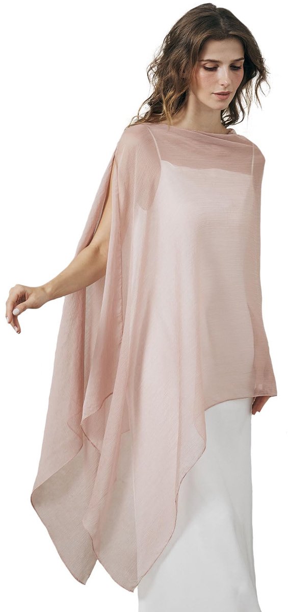 Gekreukte Crêpe Chiffon Avondomslagdoek voor Dames–Lichtgewicht Elegance voor Bruiloften,Feesten & Galajurken-Stofroze