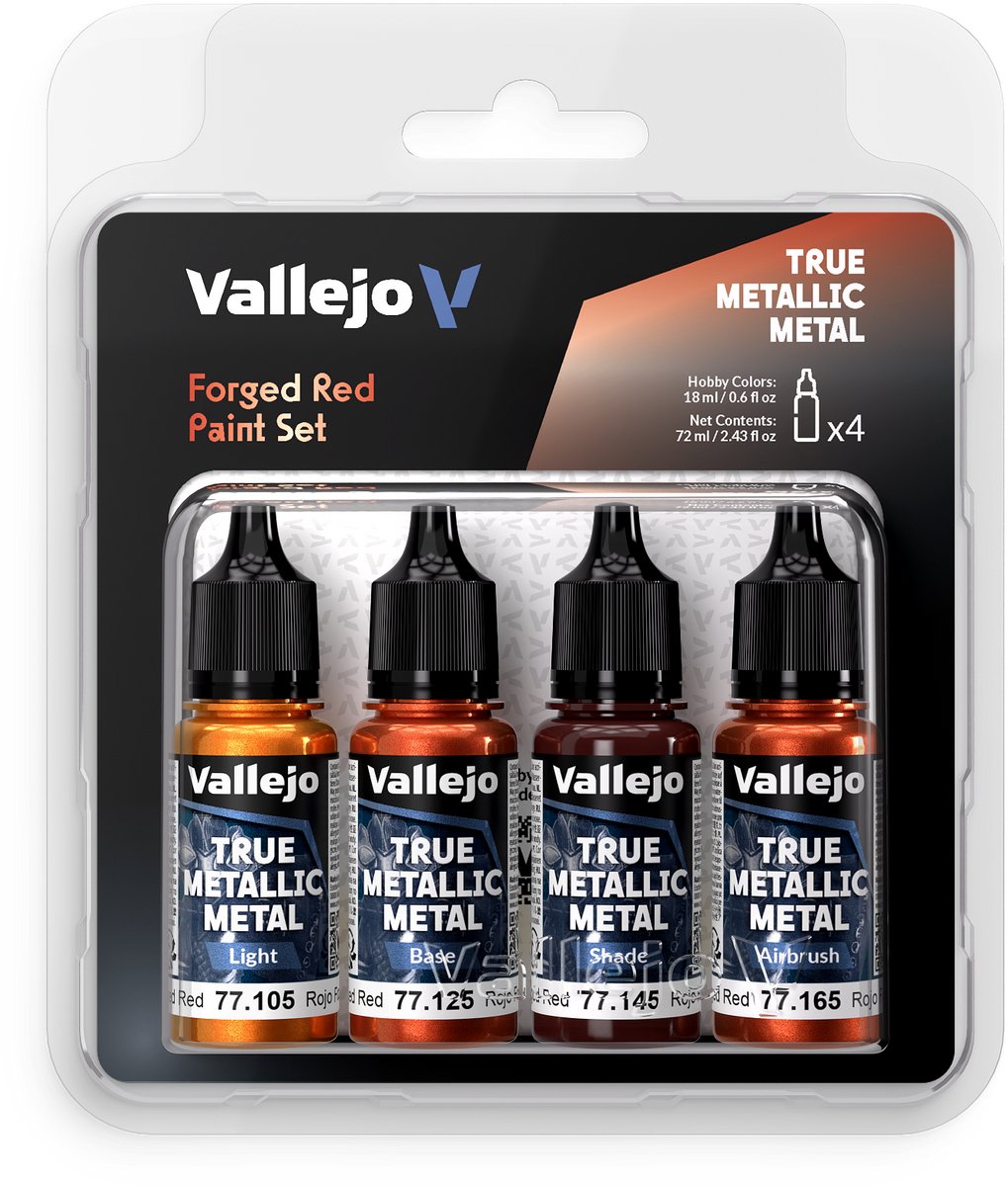 Vallejo Hobbyverf Acrylverf - 77260 True Metallic Metal - Gesmeden Rood - Acryl Set 4x Verf set - 4x 18 ml