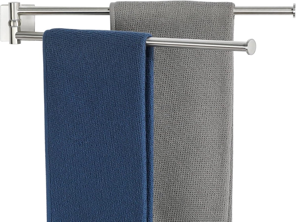 180°Draaibaar Handdoekrail, Geborsteld Wandmontage Handdoekhouder met 2-armige, 40CM Handdoekenrek van Roestvrij Staal, Keuken en Badkamer, EGKN2502F-HD-400-LS