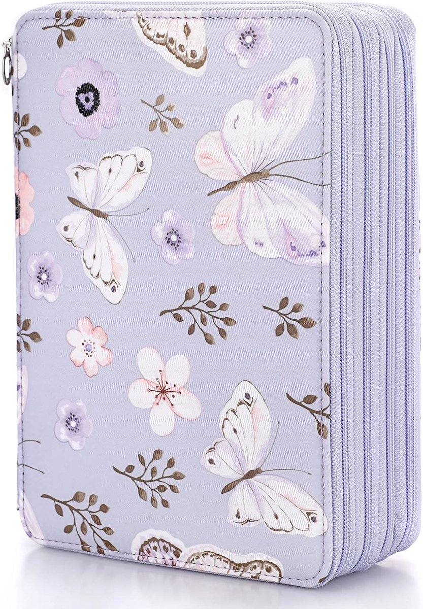 Pennenetui 200 Potlood Organizer Kleurpotlood-Organizer met grote capaciteit en houder voor school, kantoor, reizen, cadeau voor familie en vrienden, lila, 28 x 20 x 8 cm, mode