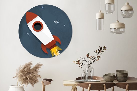 WallCircle - Cercle Mural - Cercle Mural - Illustration - Fusée - Enfants - Aluminium - Dibond - 120x120 cm - Intérieur et Extérieur XXL