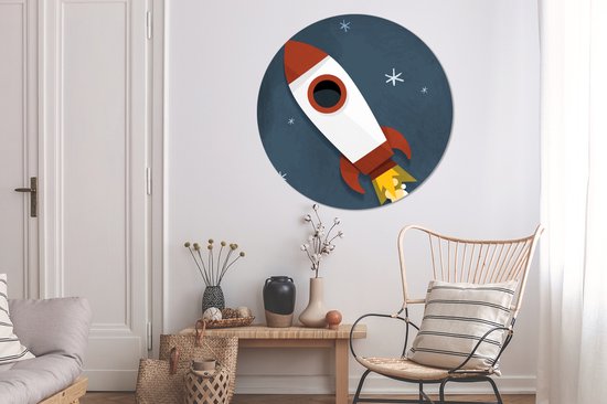 WallCircle - Cercle Mural - Cercle Mural - Illustration - Fusée - Enfants - Aluminium - Dibond - 120x120 cm - Intérieur et Extérieur XXL