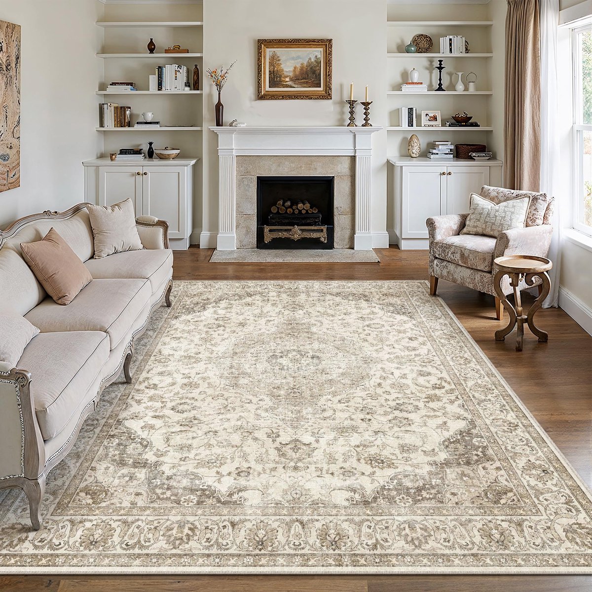 Vloerkleed voor de woonkamer, 300 x 400 cm, wasbaar, vintage, bruin, antislip, kortpolig, zacht, Boheems, retro, groot, XXL, tapijt voor keuken, eetkamer, slaapkamer, kantoor, woonkamer