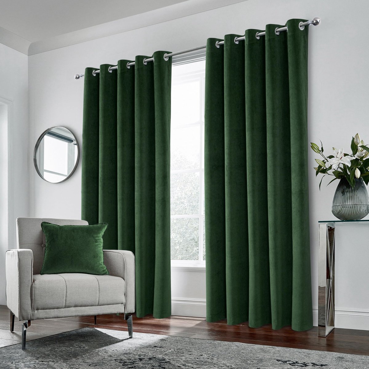 Living Groen fluweel, superzacht, verduisterend, thermisch paar gordijnen met oogjes aan de bovenkant - 100% verduistering, energiebesparend, geluidsdempend, thermisch gordijn, 168 x 137 cm