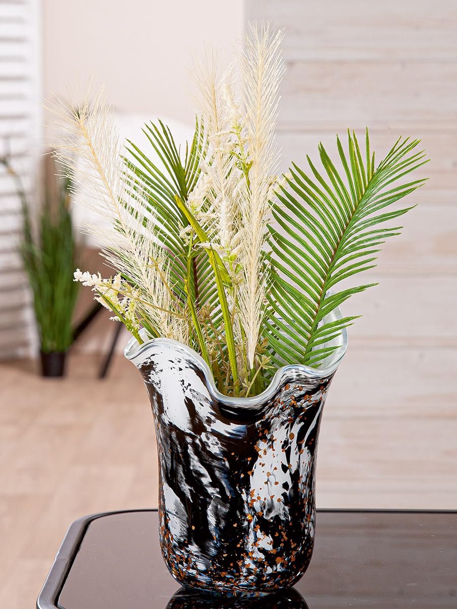 Vaas Petunia glas zwart-wit Ø 17 cm hoogte 21,5 cm decoratie woonaccessoire cadeau-idee woonkamer