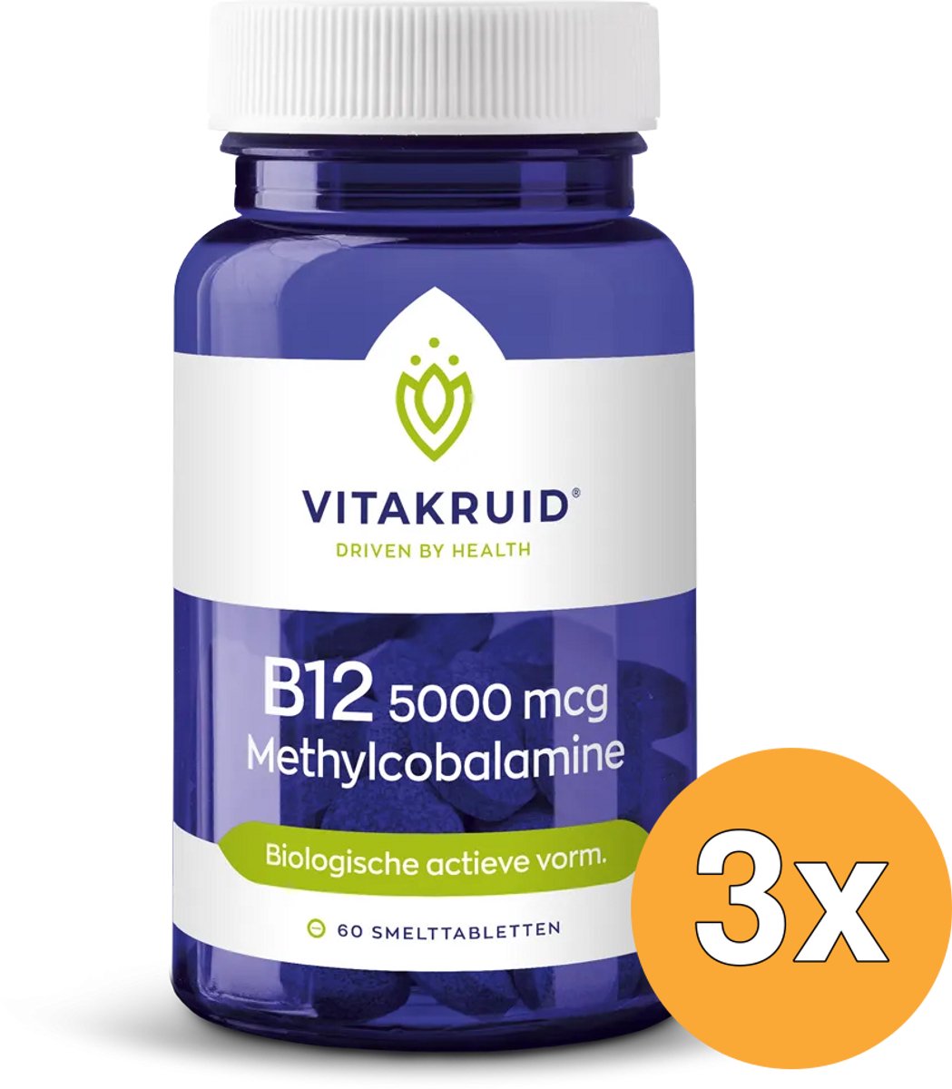 3x Vitakruid B12 5000 mcg Actief Methylcobalamine Vitamine (60 tabletten)