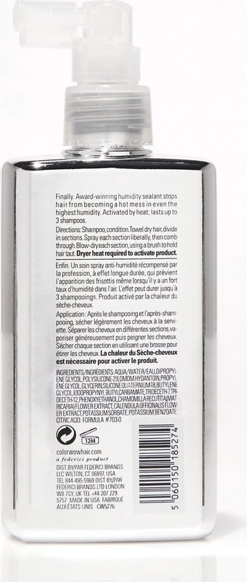 Achterkant van de fles van Color Wow Dream Coat met ingrediëntenlijst.