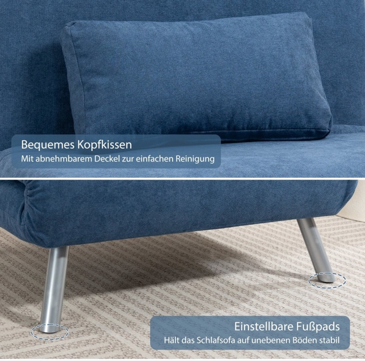 MIVRAY Fauteuil Met Bedfunctie 80 Cm - 2 In 1 Slaapfauteuil Met Verstelbare Rugleuning - Voor Woonkamer En Logeerkamer - Stof Blauw