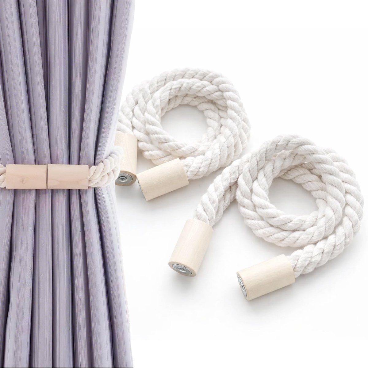 SnelShoppen - Magnetische Gordijnhouders 2 Stuks - Beige Decoratieve Gordijn Klemmen met Sterke Magnetische Sluiting - Ideaal voor Thuis en Kantoor -