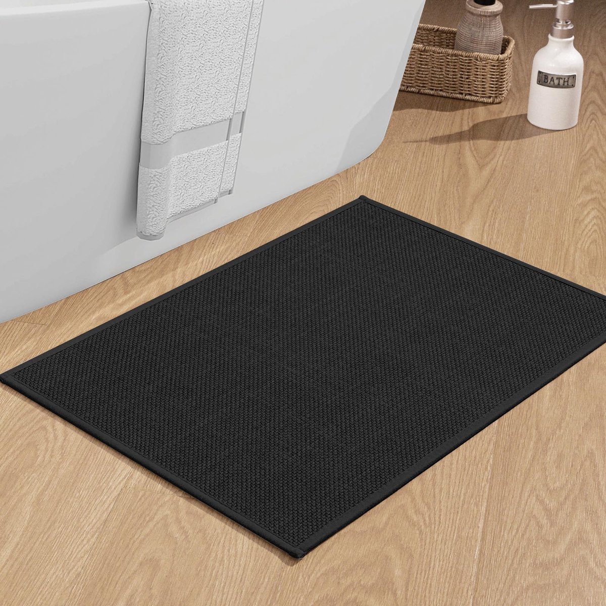 Badmat 43 x 61 cm antislip badmat met rubberen achterkant wasbare badmat badtapijt badkleed badkamer douchemat zwart