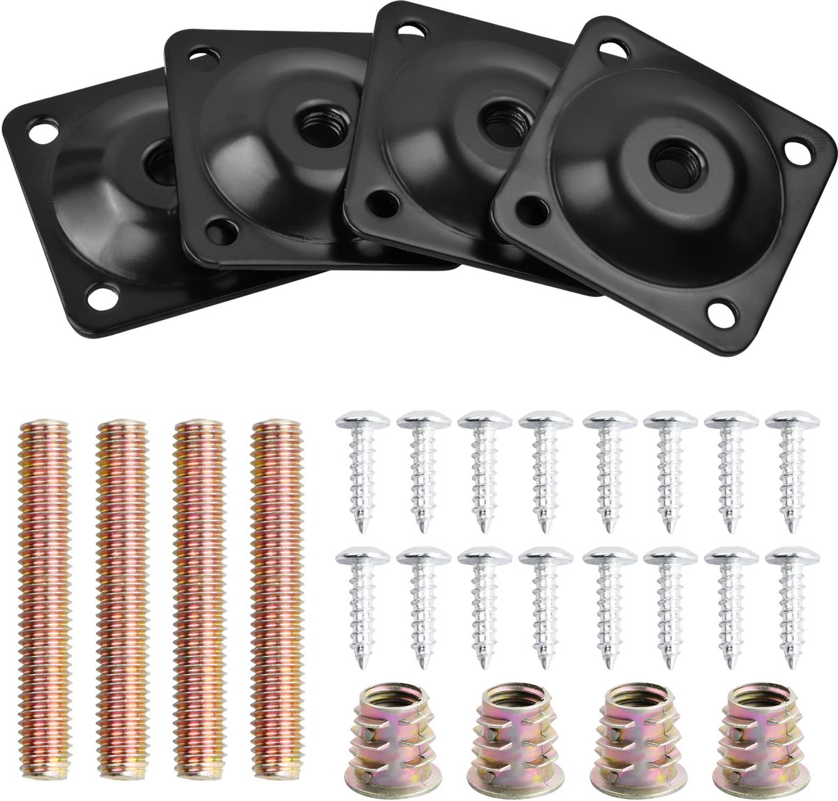 4 set meubelpoot montageplaten met bouten schroeven, M8 meubelpoot bevestigingsplaten, meubelpoot bevestigingsplaten, houder montage voor sofa, bank, stoel, tafel, meubelpoten (zwart)