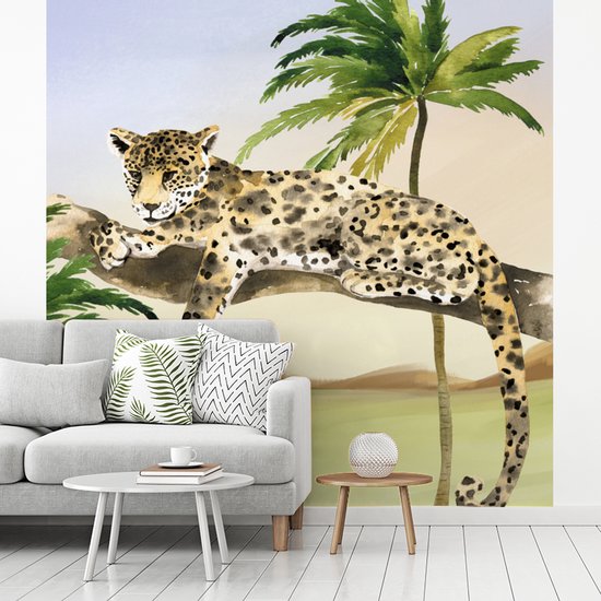 Papier Peint - Papier peint photo Peint Léopard - Jungle - Arbre - Largeur 300 cm x Hauteur 300 cm