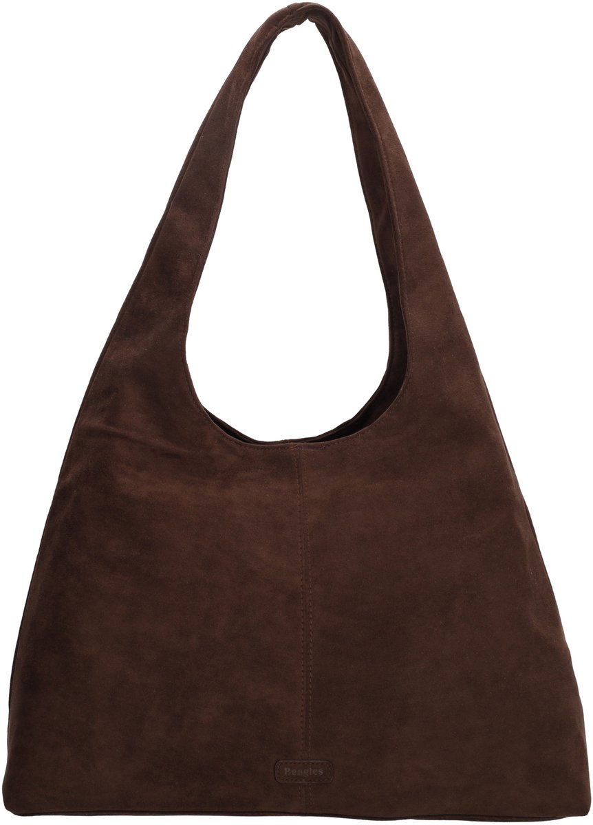 Beagles Ozu Shopper - Damestas - Schoudertas - Faux Suède - Ritssluiting - Trendy - Everyday - Tote Bag - Dames Tas - Donkerbruin