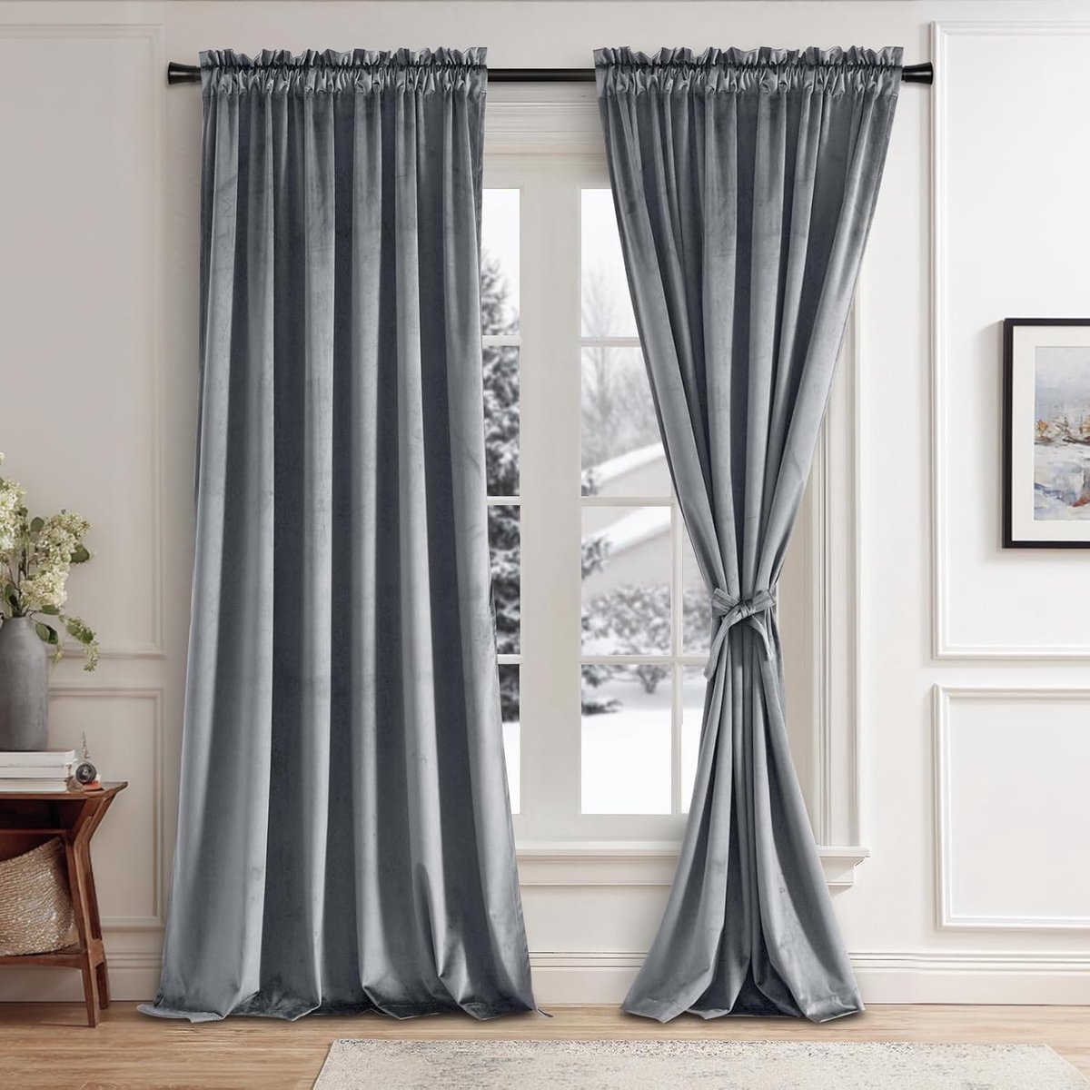 Grijze fluwelen gordijnen 246 cm voor woonkamer - thermisch geïsoleerde roedezak kamer verduisterende raamgordijnen super zachte home deco verduisterende fluwelen gordijnen, 2 panelen met