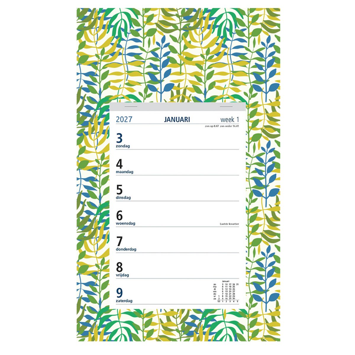 Castelli - weekkalender op schild 2027 - ringband - 2 weken overzicht - formaat 20x33cm - dessin schild Bladeren