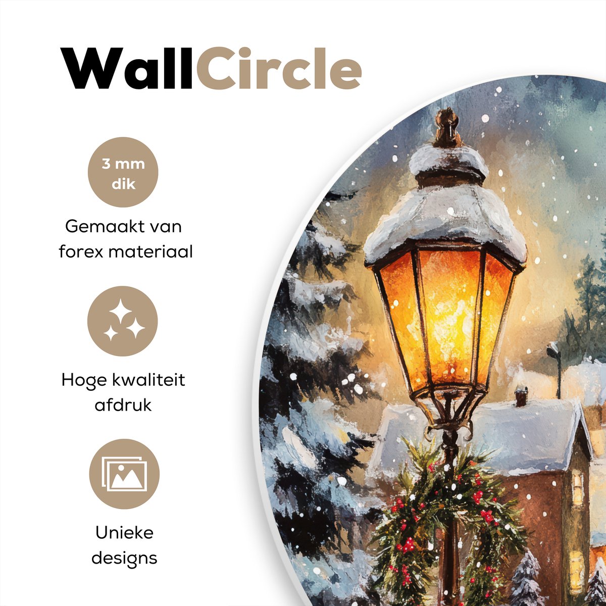 WallCircle® Wandcirkel 140x140 cm - Muurcirkel Kerstdorp - Huizen - Sneeuw - Kerst - Muurdecoratie woonkamer - Wanddecoratie slaapkamer - Kamer decoratie accessoires - Ronde schilderijen – foto 5