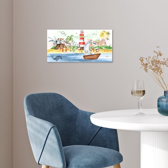 Poster kinderen - Wanddecoratie jongens - Strand - Dieren - Kinderen - Vuurtoren - Poster kinderkamer - 40x20 cm - Decoratie kinderkamers - Kinderkamer decoratie - Poster Babykamer — afbeelding 2