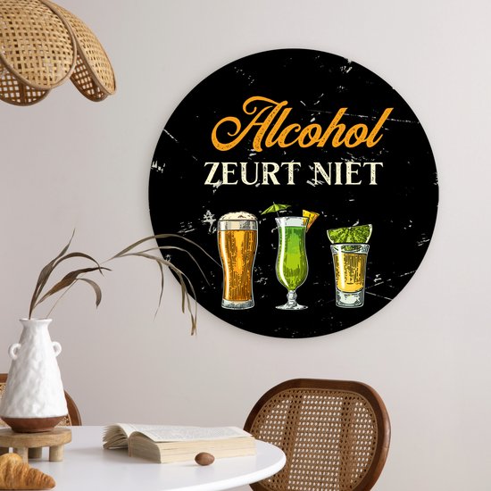 WallCircle® Wandcirkel 60x60 cm - Muurcirkel Alcohol - Drank - Glazen - Muurdecoratie woonkamer - Wanddecoratie slaapkamer - Kamer decoratie accessoires - Ronde schilderijen - Cadeau voor vrouw - Cadeau voor man