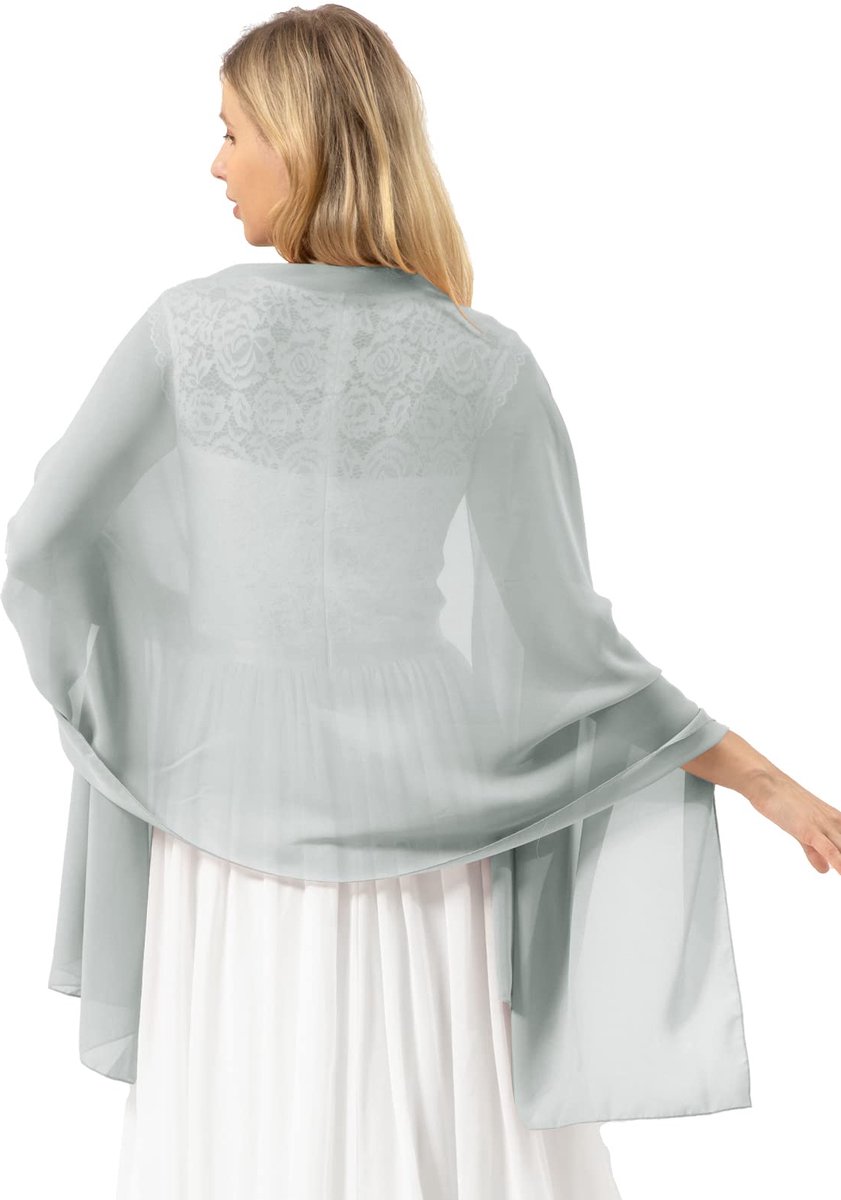 chiffon elegante gestolen sjaal voor jurken in verschillende kleuren Silver Grey M