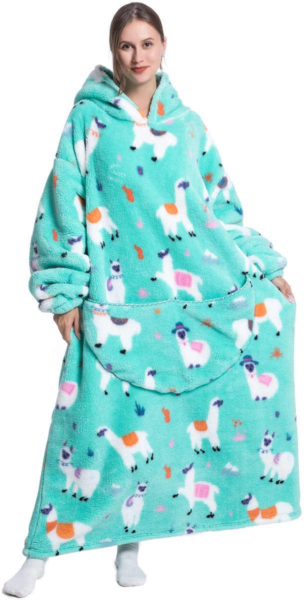 Extra lange oversized deken hoodie, draagbare deken met capuchon voor dames en heren, zachte fleece draagbare gooi gigantisch sweatshirt voor volwassenen met zak