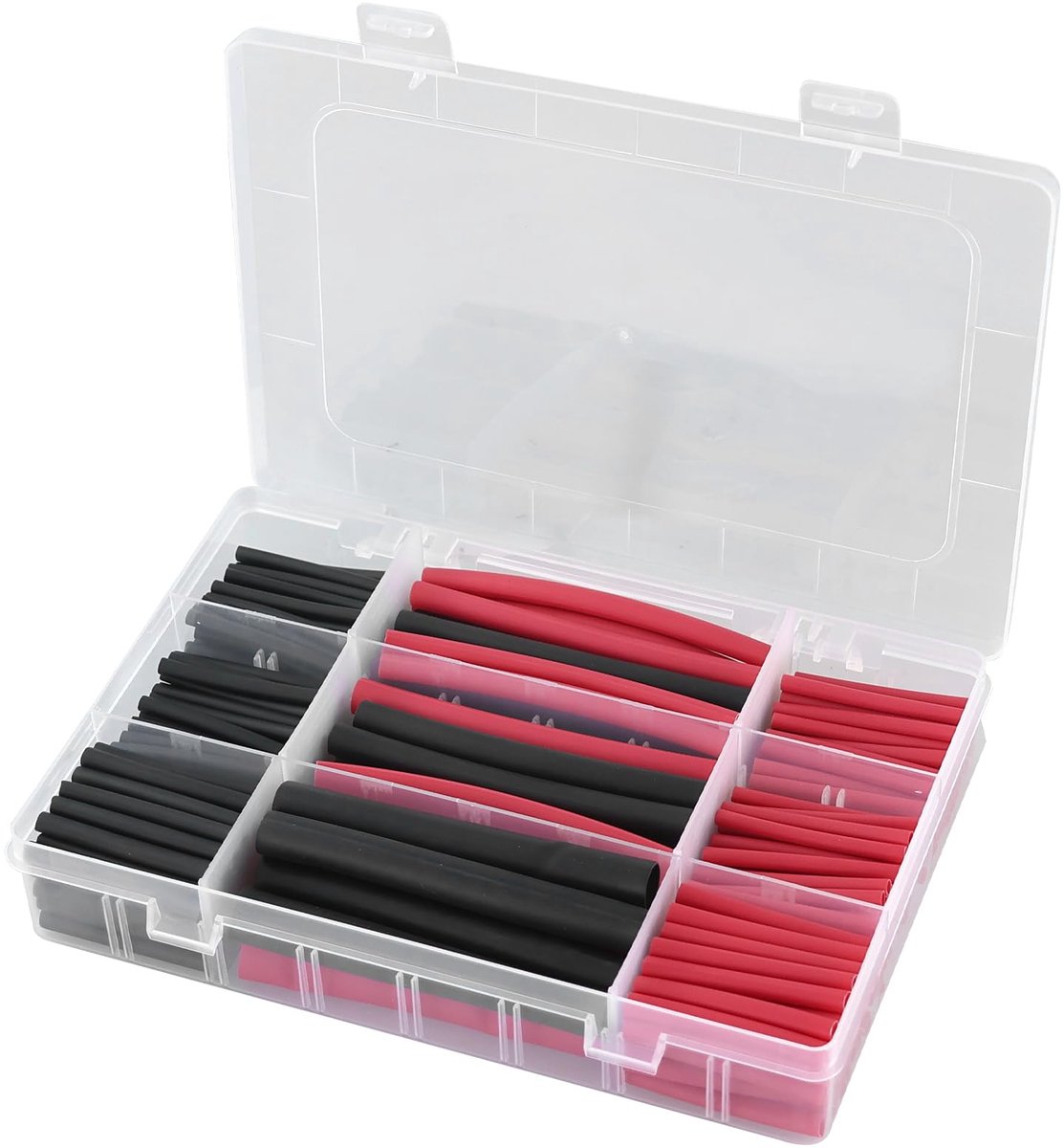 Krimpkousen, 3:1-verhouding, 300 stuks, met lijm gecoate krimpkousen, marinekwaliteit, 45-90 mm lengte, 5 maten, perfect voor thuis, auto, industrie, zwart/rood