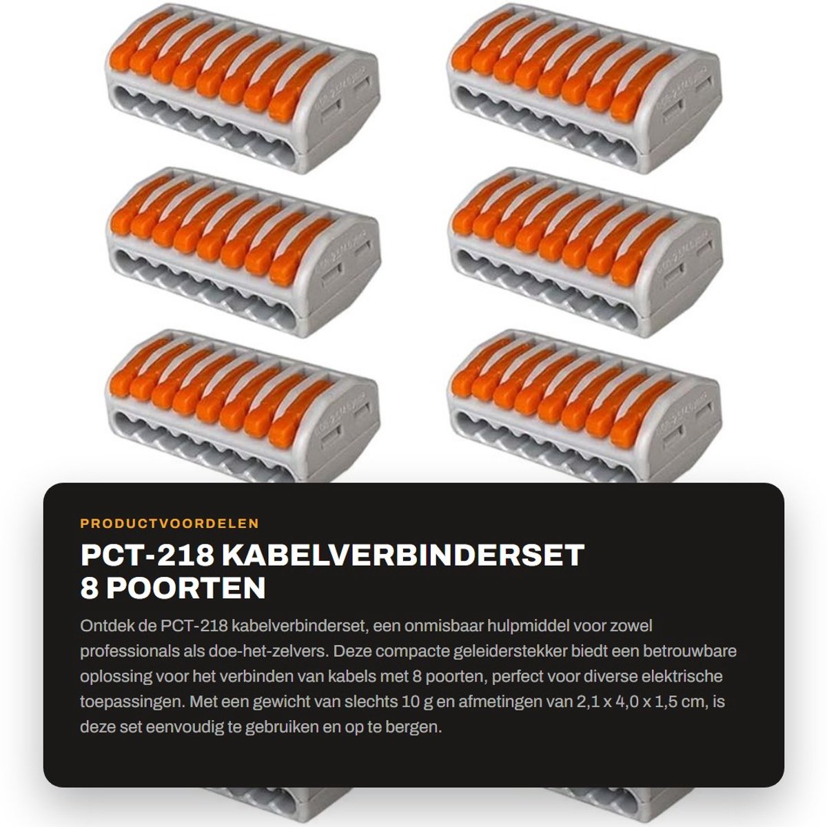 Dailygoods - PCT-218 kabelverbinderset - 8 poorten - Compacte geleiderstekker - Oranje en grijs - Snelkoppeling - Geschikt voor diverse toepassingen -...