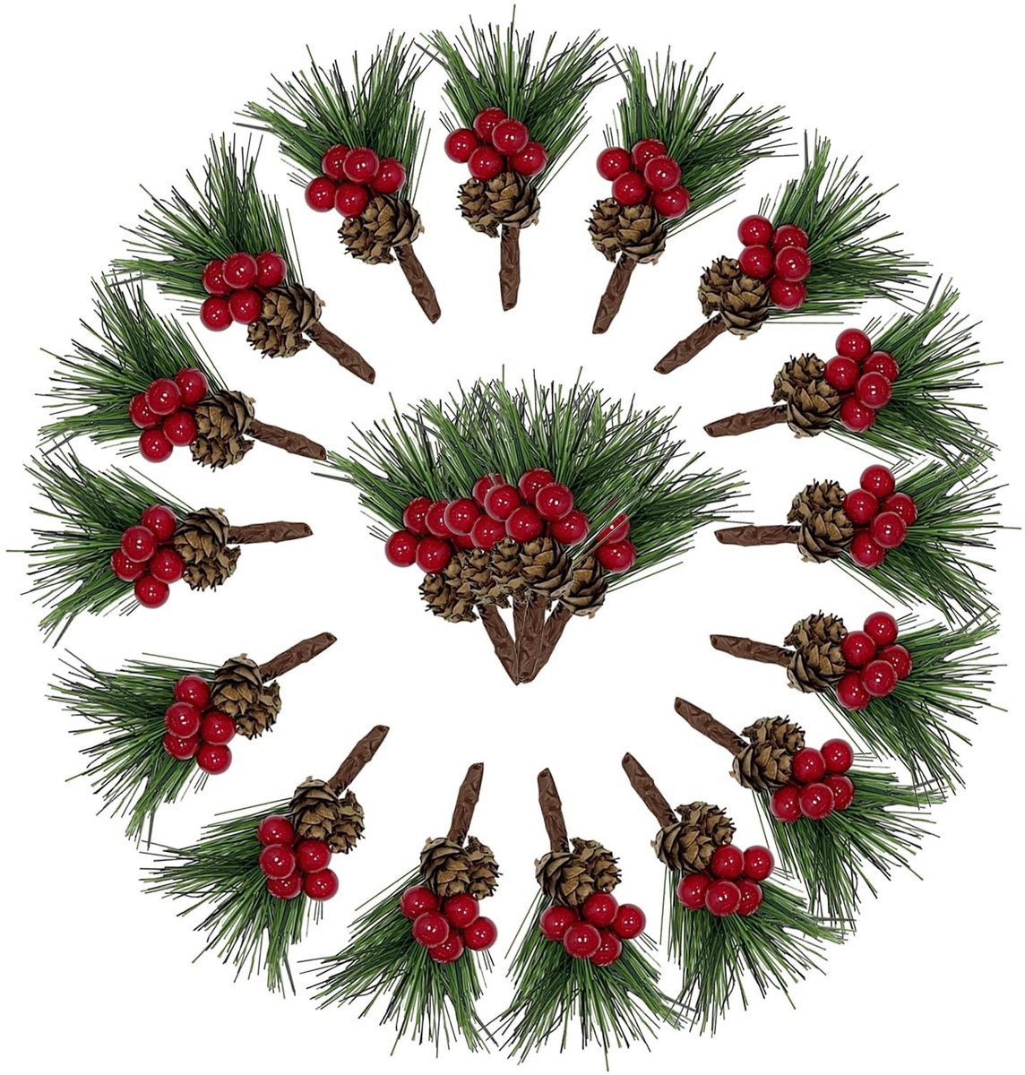 Dailygoods- Kunstmatige Dennentakken Set van 20 - Dennentakken/Bessentakken - Kerstdecoratie - Kunststof - Hoogwaardig Schuim - Milieuvriendelijk - Kersttakken