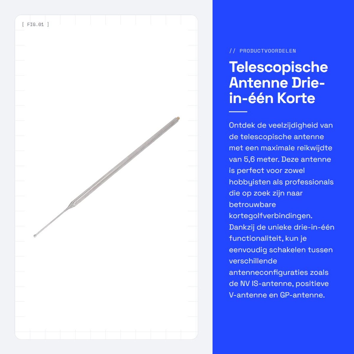 Dailygoods- Telescopische Antenne 5,6 Meter - Drie-in-één Antenne - Roestvrij Staal - Lichtgewicht - Flexibel - Stabiel Materiaal