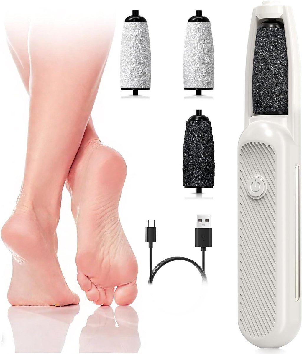 Elektrische Voetvijl - Pedicure Set - Huidverzorging Voeten - 3 Snelheden 4 Opzetstukken - 170 gram - Wit