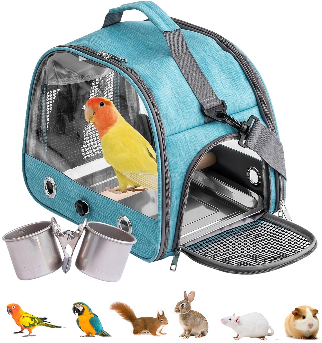 Transportbox transportcontainer voor vogels: rugzak voor vogels met zitstok en roestvrijstalen dienblad, lichte ademende transportbox, huisdier reiskooi voor papegaaien parkieten (type 4)
