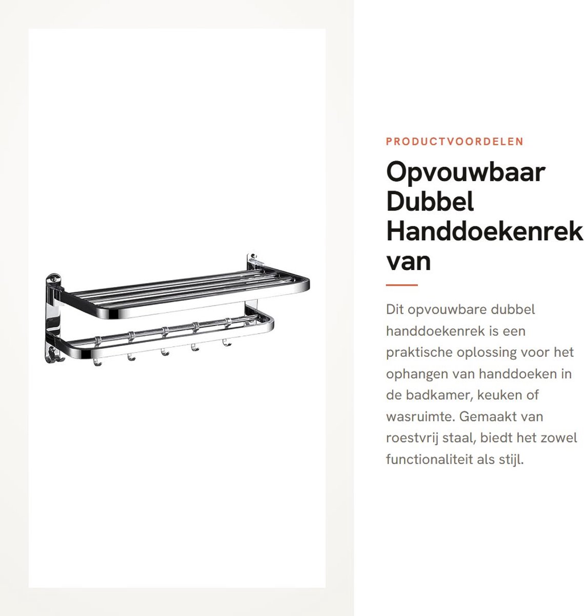 Dailygoods- Handdoekenrek Dubbel Roestvrij Staal - Opvouwbaar - Krachtige Lijm - Wandmontage Zonder Gaten - Badkameraccessoire - Ruimtebesparend - Handdoekhouder