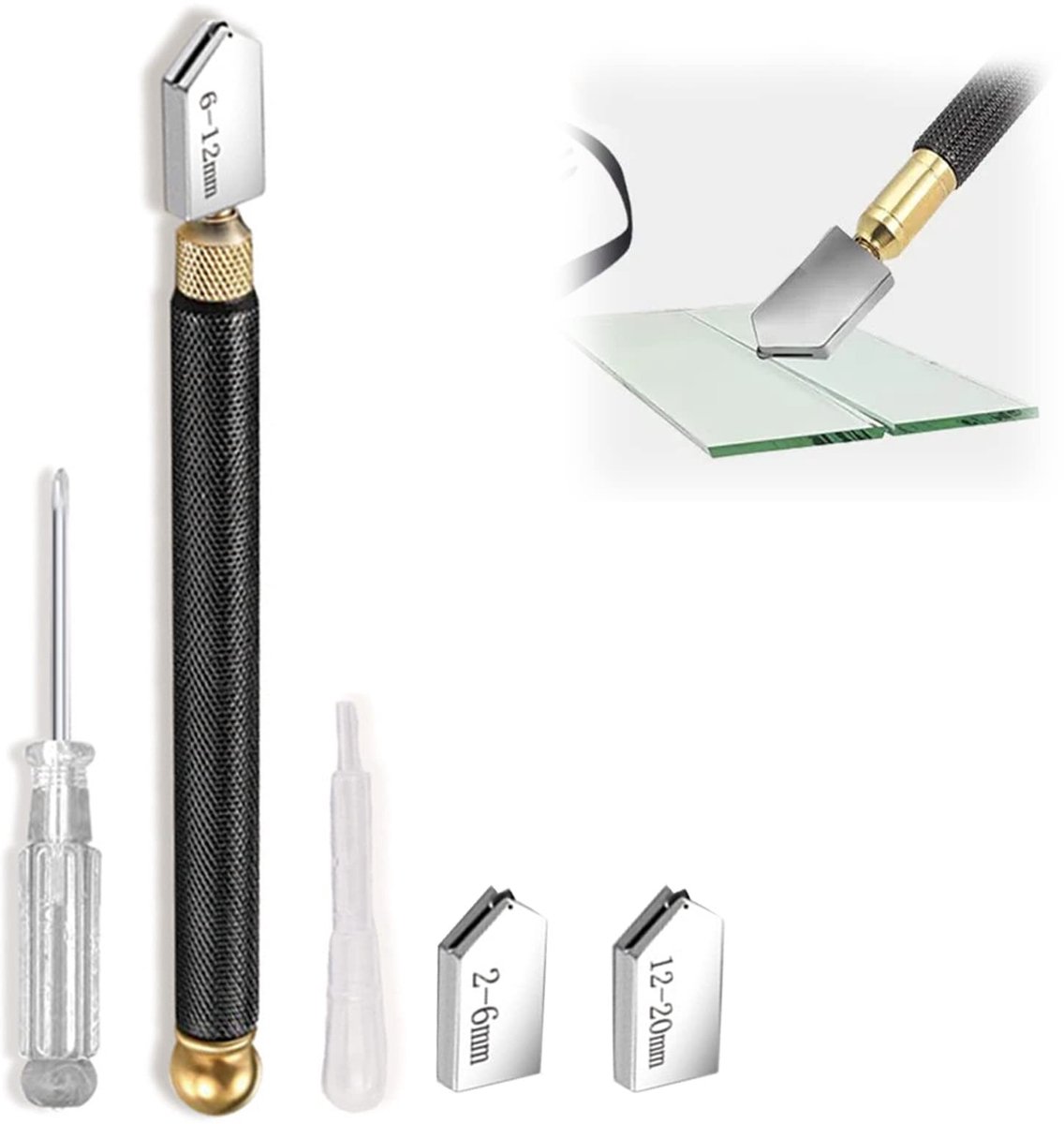 Dailygoods- Glassnijder Professioneel - 3 Stuks Snijkoppen - Snijden 2-20 mm - Automatische Olie-afgifte - Hardmetalen Legering - Geschikt voor Spiegel/Tegels - Glas Snijgereedschap