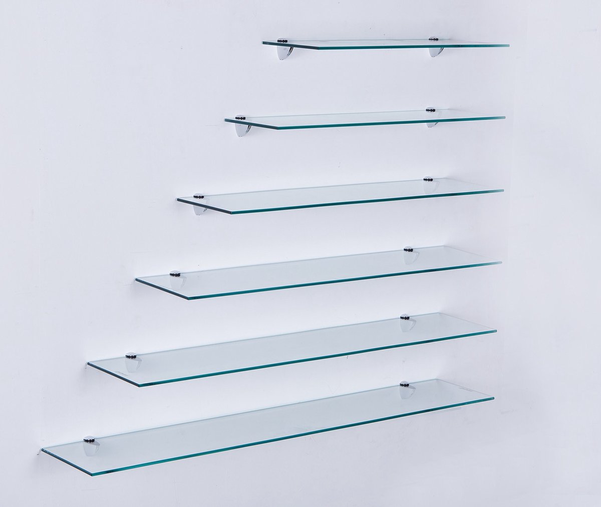 Dailygoods- Wandplank met 6mm Veiligheidsglas - Glazen Plank - Metalen Beugels - Rechthoekig - Maximaal 8 kg - Geschikt voor Badkamer