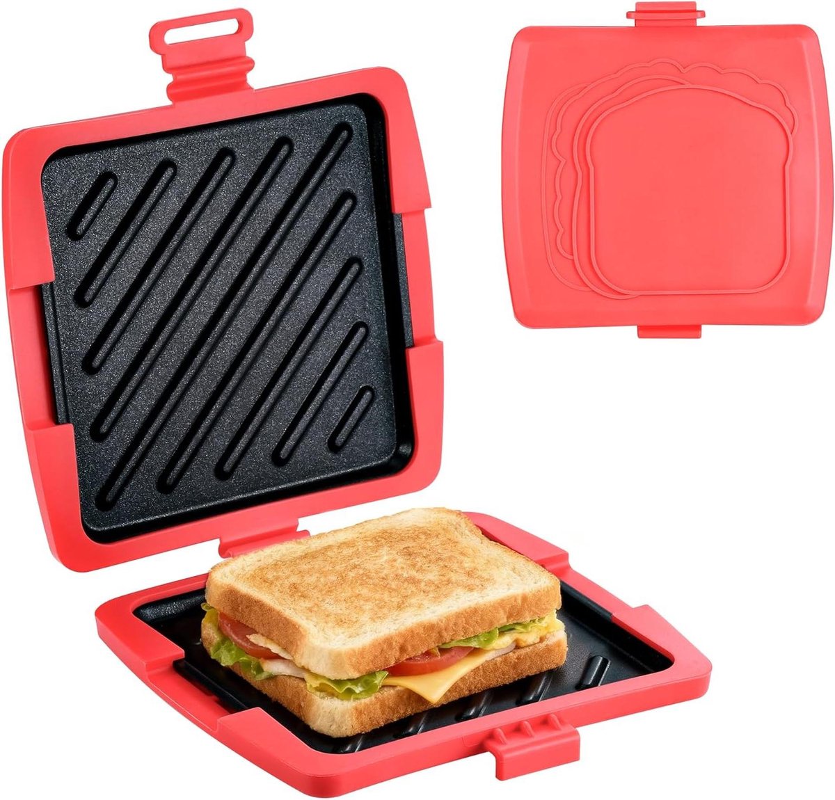Magnetron Sandwichmaker - Tosti Grill - Snelle Maaltijden - Afneembare Platen - 16x16 cm - Rood