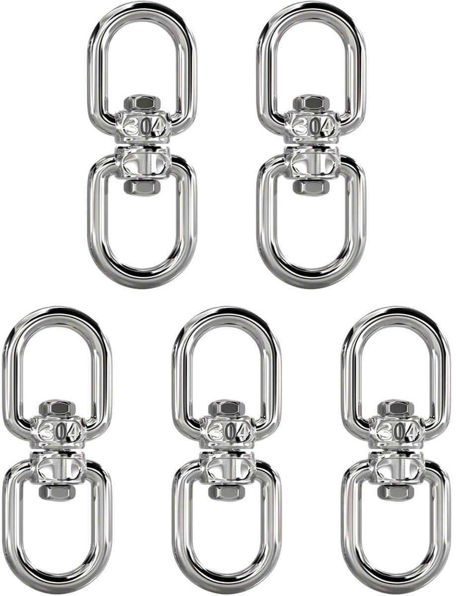Dailygoods- Zwenkhaken 5 Stuks - Dubbelzijdige Ogen - Roestvrij Staal 304 - Draaibaar - Werklast 95 kg - Voor Hangmatten/Hangplanten - Haak