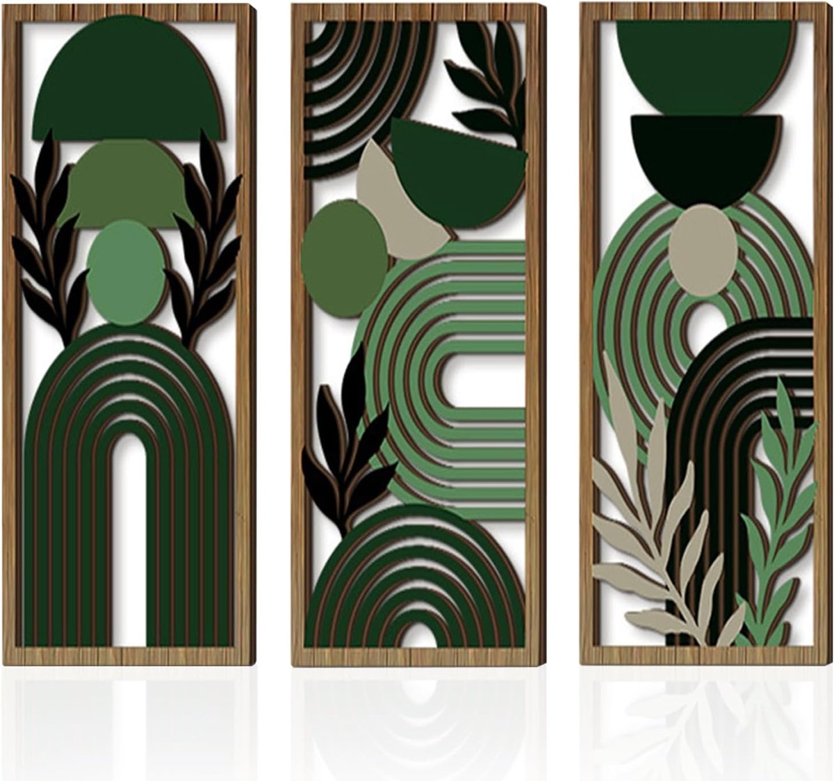 3 stuks boho abstracte muurkunst, Mid Century Minimalistische moderne foto's, moderne lichte houten wanddecoratie, abstracte geometrische houten wandafbeeldingen voor woonkamer, slaapkamer