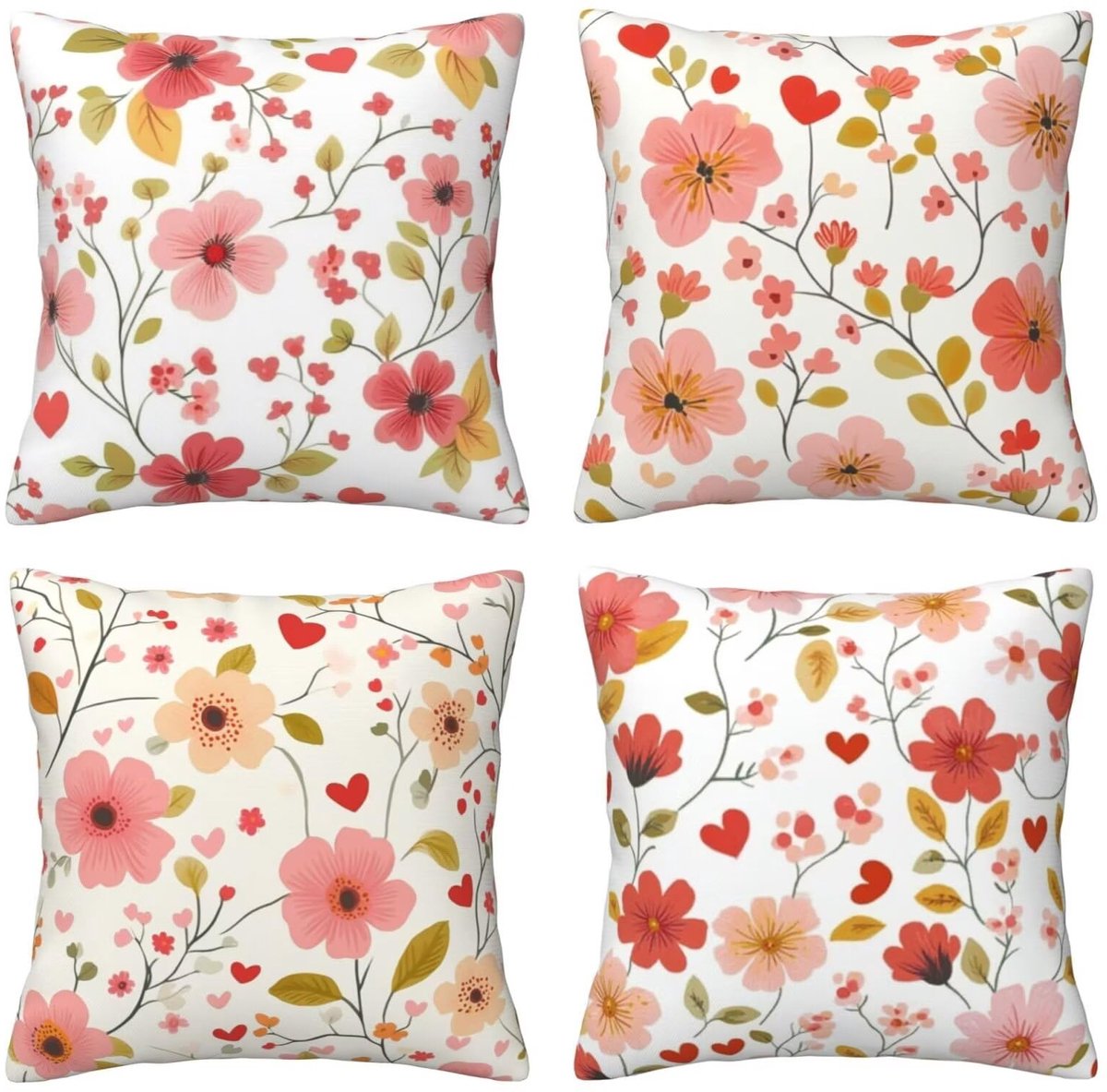 Set van 4 kussenslopen, sierkussenhoezen, roze bloemen, 65 x 65 cm, behaaglijk, kussenhoes met onzichtbare ritssluiting, zacht, wollig, bankkussen, wasbaar, voor terras, tuin, bank en woonkamer
