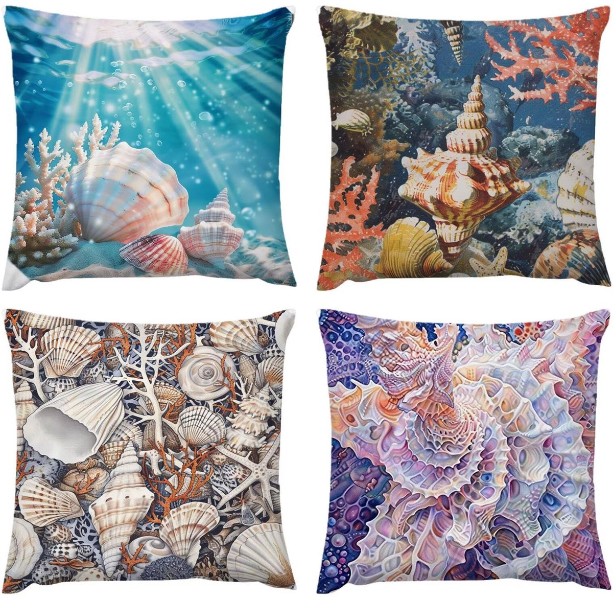 kussen, 50 x 50 cm, kussensloop, outdoor, waterdicht, zeeschroeven, kussen, 50 x 50 cm, set van 4, verborgen rits, bankkussen, sierkussen, decoratief, tuin, bank, woonkamer, bed, C-199