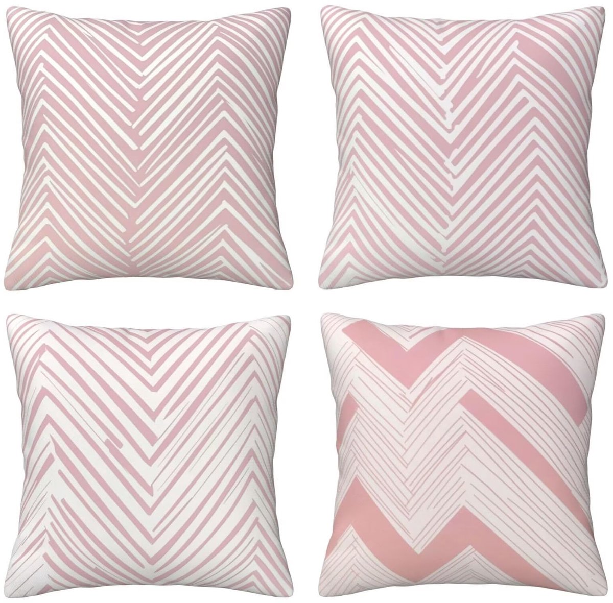 Set van 4 kussenslopen, sierkussenhoezen, roze strepen, 65 x 65 cm, behaaglijk, kussenhoes met onzichtbare ritssluiting, zacht, wollig, bankkussen, wasbaar, voor terras, tuin, bank en woonkamer