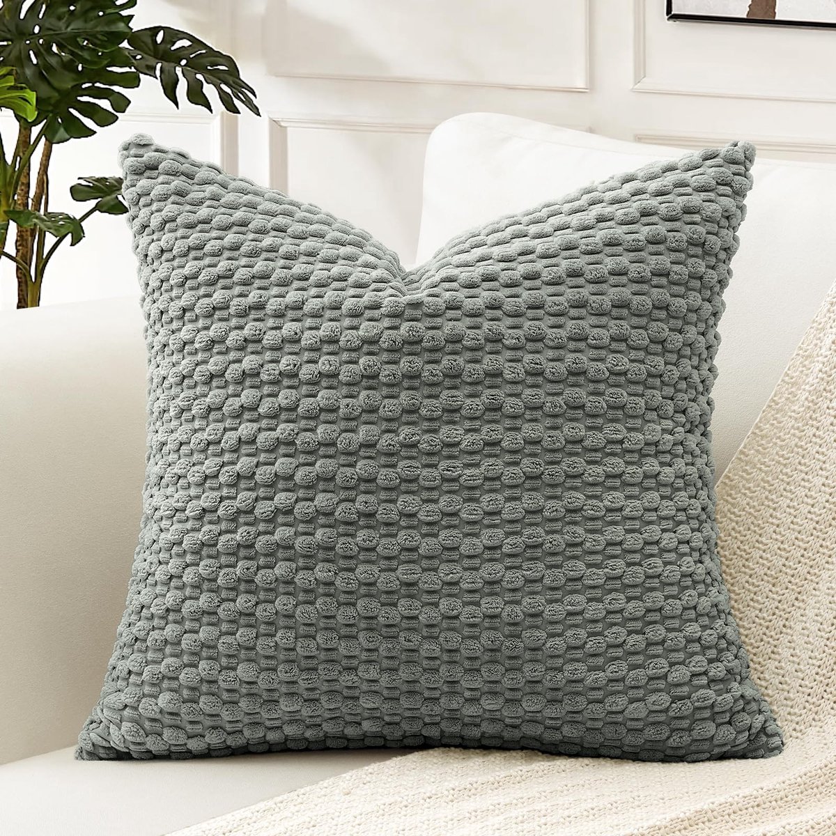 Decoratieve corduroy kussenhoes 50 x 50 cm, super zachte, boho, gestreepte vierkante kussenslopen, geometrische hoes voor bank, slaapkamer, auto, decoratie, set van 1, grijs