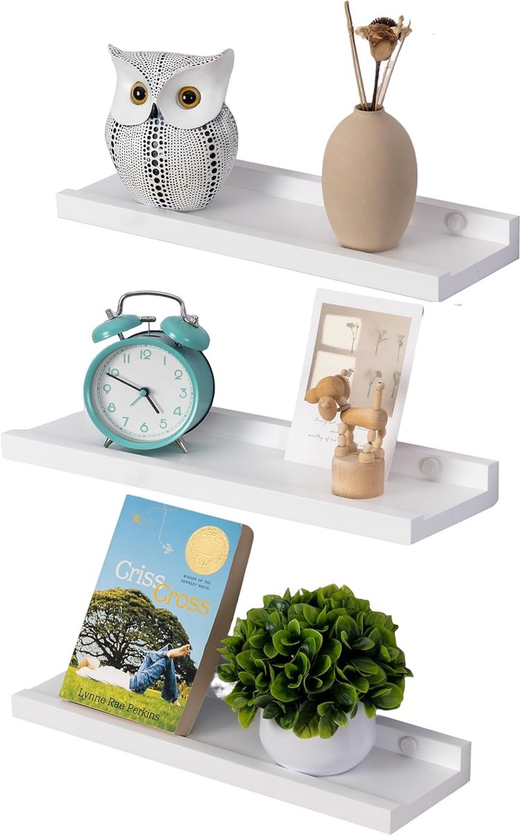 Wandrek voor kinderkamer, set van 3, 40 cm, wandrek, wit, massief grenen, moderne planken, zwevend rek voor werkkamer, slaapkamer en keuken