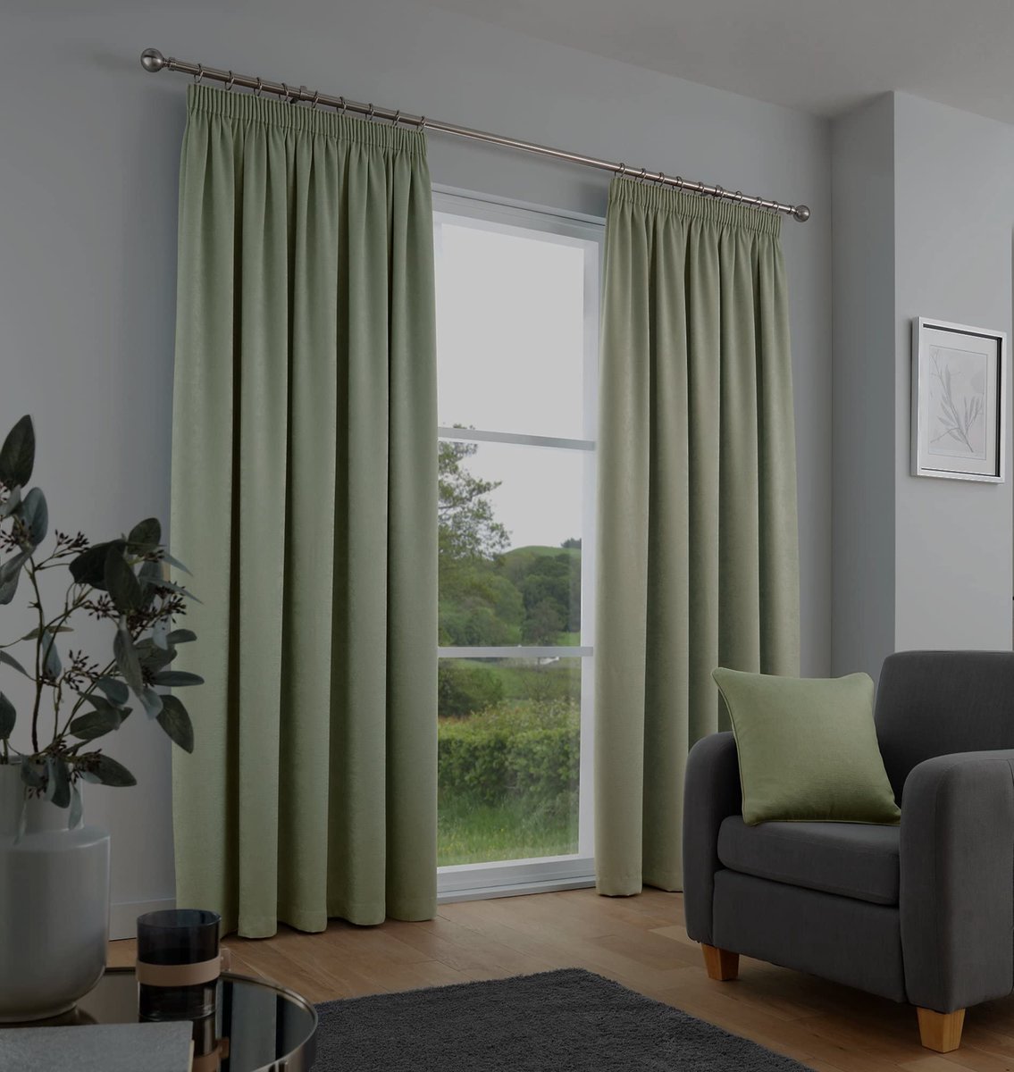 Gordijnen - saliegroen - 168 x 183 cm (b x l) - 2 panelen - 100% katoen - thermische en geluidsdichte gordijnen voor slaapkamer en woonkamer