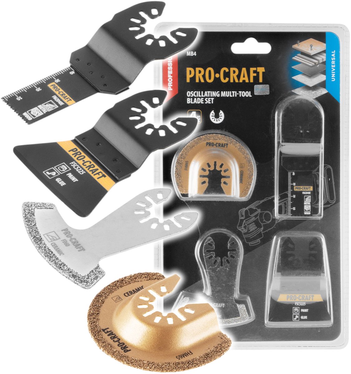 Procraft MB4 universele accessoire-set, 4-delig, voor oscillerende multifunctionele gereedschappen