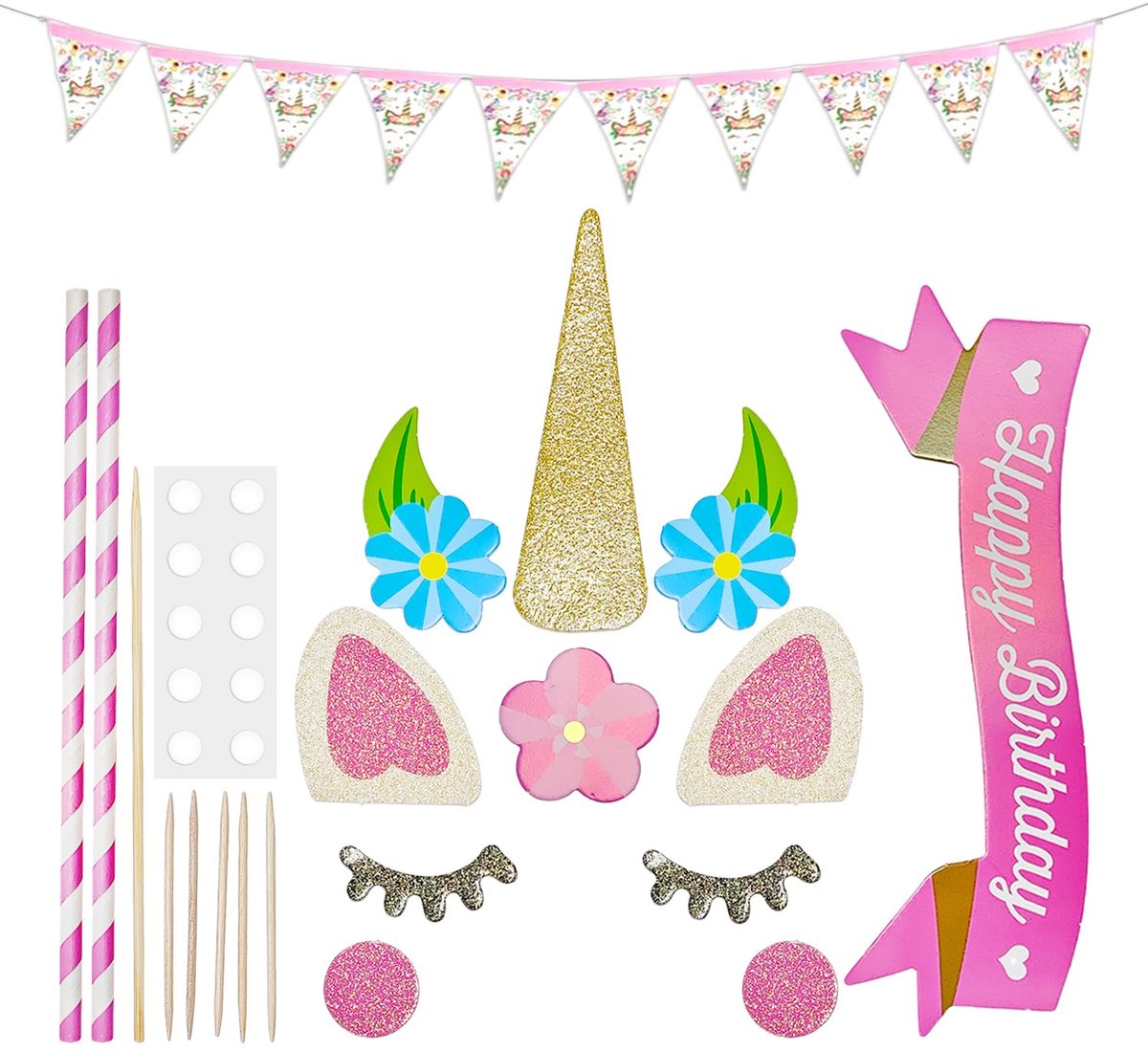 1 Set Regenboog Paard Plakkaten, 1 Stuk Regenboog Paard Pennant, Verjaardagstaart Plug-In, Achtergrond Wanddecoratie Trek Vlag, Verjaardag Partij Lay-Out.