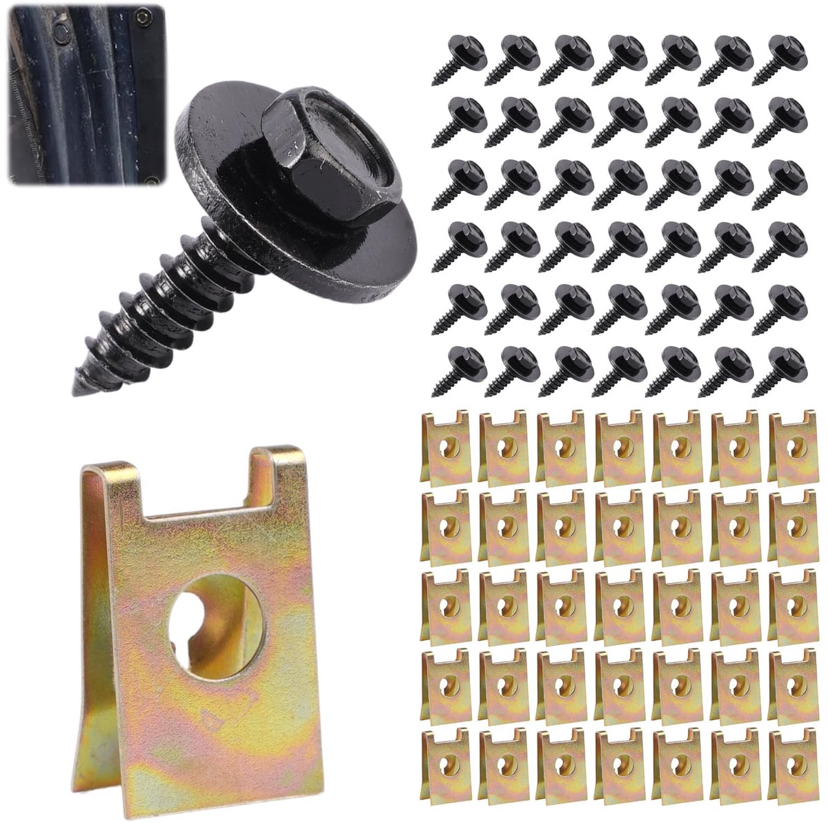 Dailygoods- Carrosserieschroeven 100 Stuks - U-Type Bevestigingsclips - Plaatschroeven - Blikmoer - Zwart Gegalvaniseerd - Slijtvast/Schokbestendig - Bevestigingsschroeven