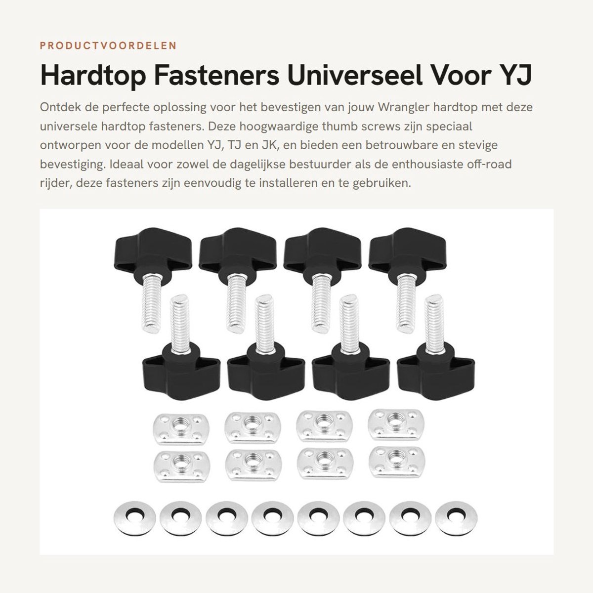 Dailygoods- Hardtop Bevestigingsmiddelen 8 Stuks - Duimschroeven/Moeren/Bouten - Geschikt voor YJ/TJ/JK - Zwart/Zilver - Hoogwaardige Metaal