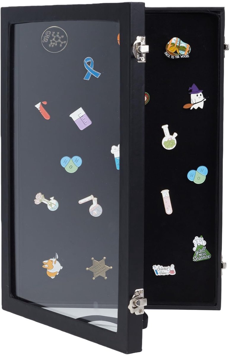 Dailygoods- Brochehouder met fluwelen bekleding - Display Case voor Collectables - Tentoonstellingsframe - Houten plank - 35 x 24 cm - Stofbescherming voor sieradennaalden - Displaycase