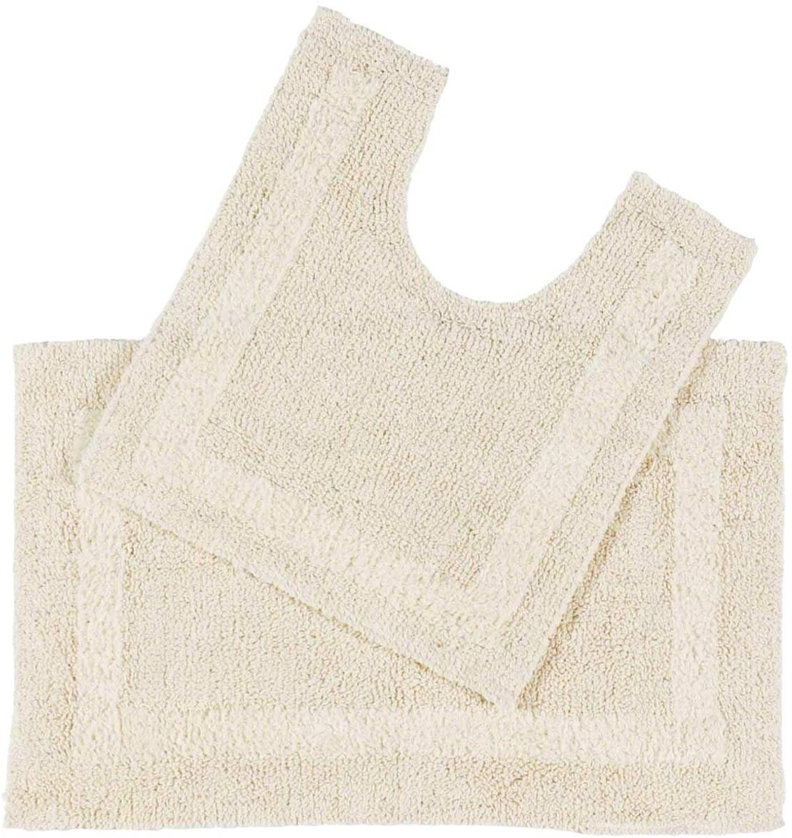 Badmat en wc-contour van katoen, crèmekleurige badmat, badkamer- en toiletmat, set van 2